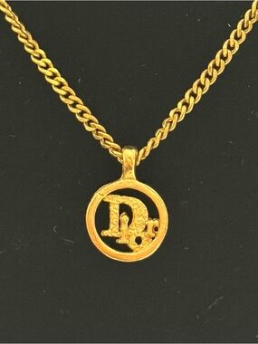 Dior Gold-Tone 'D' Round Pendant Necklace
